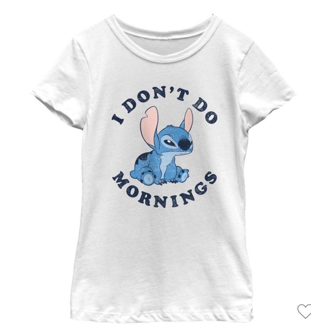 Girls Lilo & Stitch I Don't Do Mornings Stitch T Shirt - White - X Small New